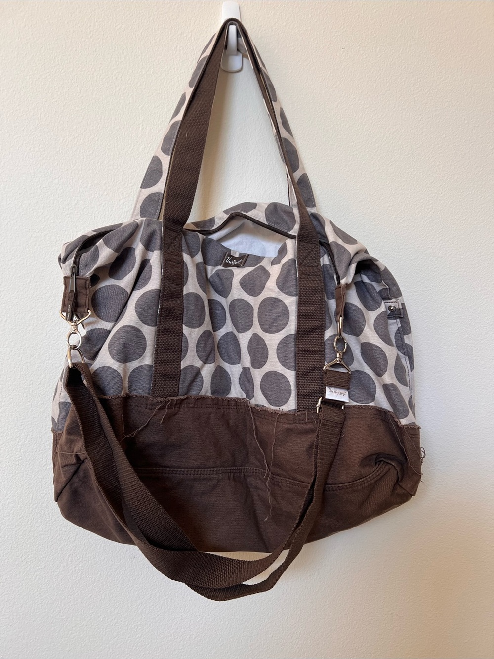 Thirty-One Canvas Dot Tote Bag in Brown & Gray